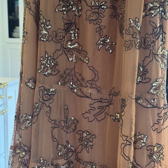 NWT Anthropologie Embroidered Sequin Mesh Maxi Dress โ Size L โ Neutral Motif - Picture 7 of 14